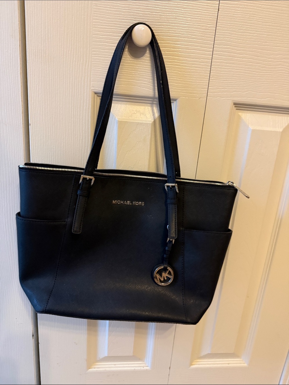 Michael Kors Black Leather Tote with MK Charm